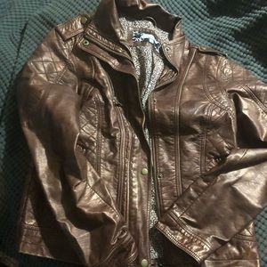 Brown faux leather moto jacket